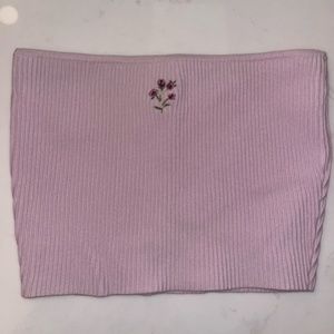 Lottie Moss Pink Flower Ribbed Y2K Crop Tube Top Size XS
